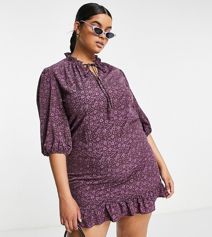Lola May Plus Shift Dress In Purple Floral