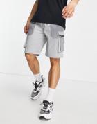 Mennace Nylon Cargo Shorts With Reflective Patches-grey