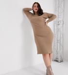 In The Style Plus X Billie Faiers Plunge Front Knit Midi Dress In Mocha-brown