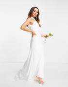 Asos Edition Valentina Ruched Halter Neck Maxi Wedding Dress In Ivory-white