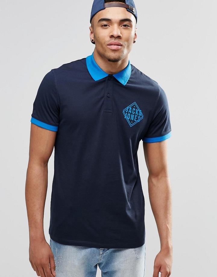 Jack & Jones Birdseye Stitch Polo Shirt - Navy