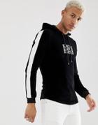 Asos Design Muscle Velour Hoodie With Text Slogan Print And Side Stripes-black