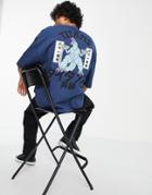 Asos Design Oversized T-shirt In Blue With Souvenir Back Print
