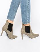 Office Angle Leopard Print Point Heeled Ankle Boots - Multi