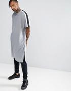 Asos Super Oversized Extreme Longline T-shirt In Mesh With Taping - Gray