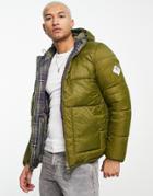 Barbour Beacon Hike Reversible Large Baffle Quilted Jacket In Olive-green