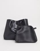 Claudia Canova Unlined A-line Tote Bag With Removable Pouch In Black Croc