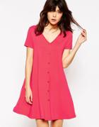 Asos Button Through Swing Dress With Short Sleeves - Pink