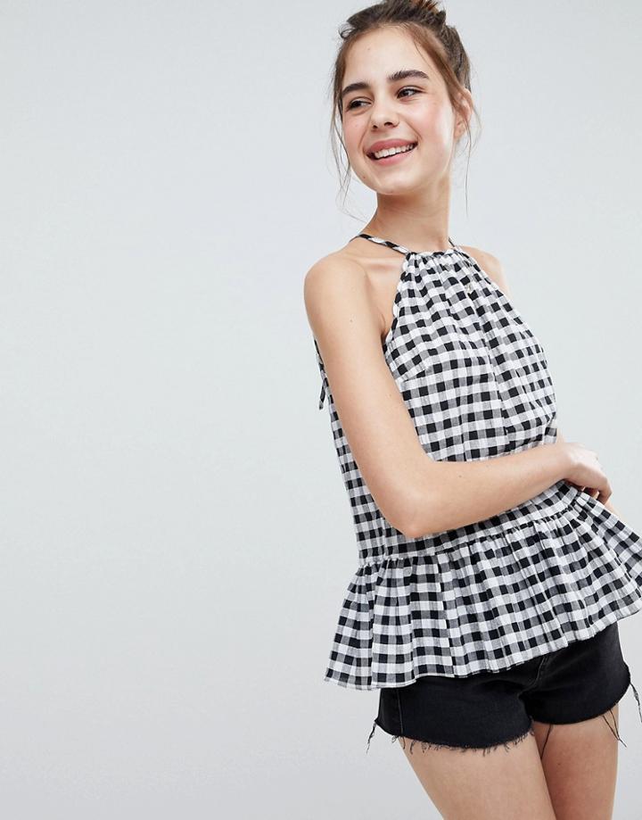 Asos Design Trapeze Sun Top In Black Gingham - Multi