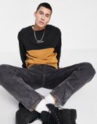 Timberland Cut & Sew Crew Neck Sweatshirt In Wheat Tan/black-brown