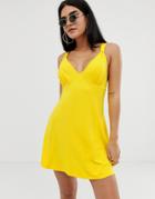 Asos Design Seamed Mini Swing Sundress - Yellow
