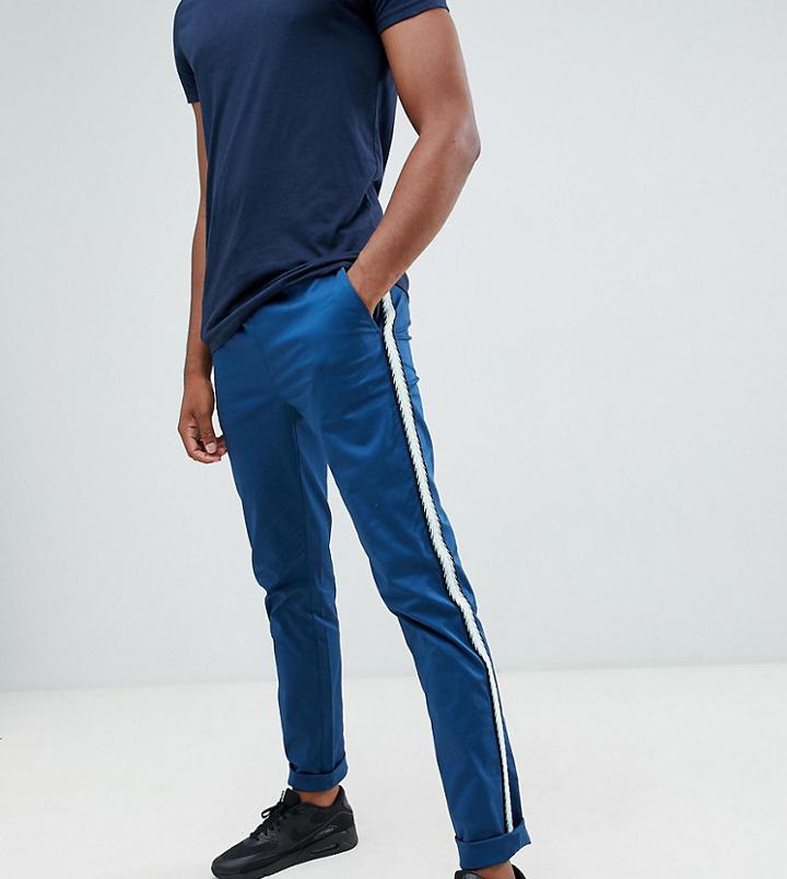Asos Design Tall Slim Pants In Blue With Side Taping - Blue