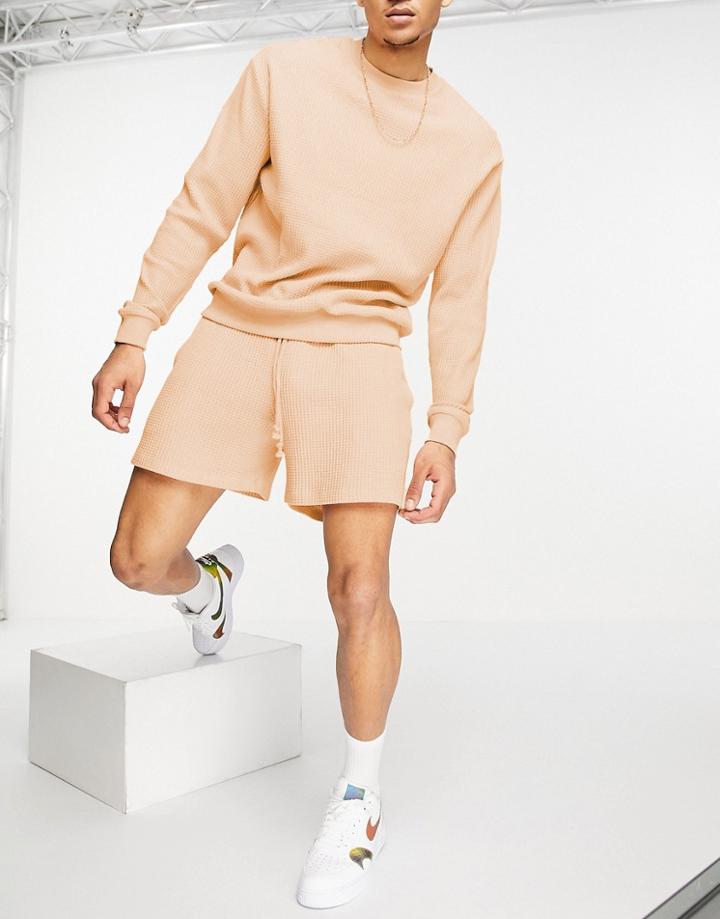 Asos Design Oversized Shorts In Jumbo Waffle - Part Of A Set-orange