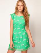 Sugarhill Boutique Chiffon Kissing Swans Skater Dress - Brown