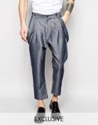 Black Eye Rags Drop Crotch Pants With Pinstripe - Blue