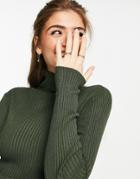 Jdy Luna Long Sleeve Roll Neck Jersey Top In Dark Green