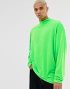 Asos Design Oversized Long Sleeve Jersey Turtleneck In Neon Green