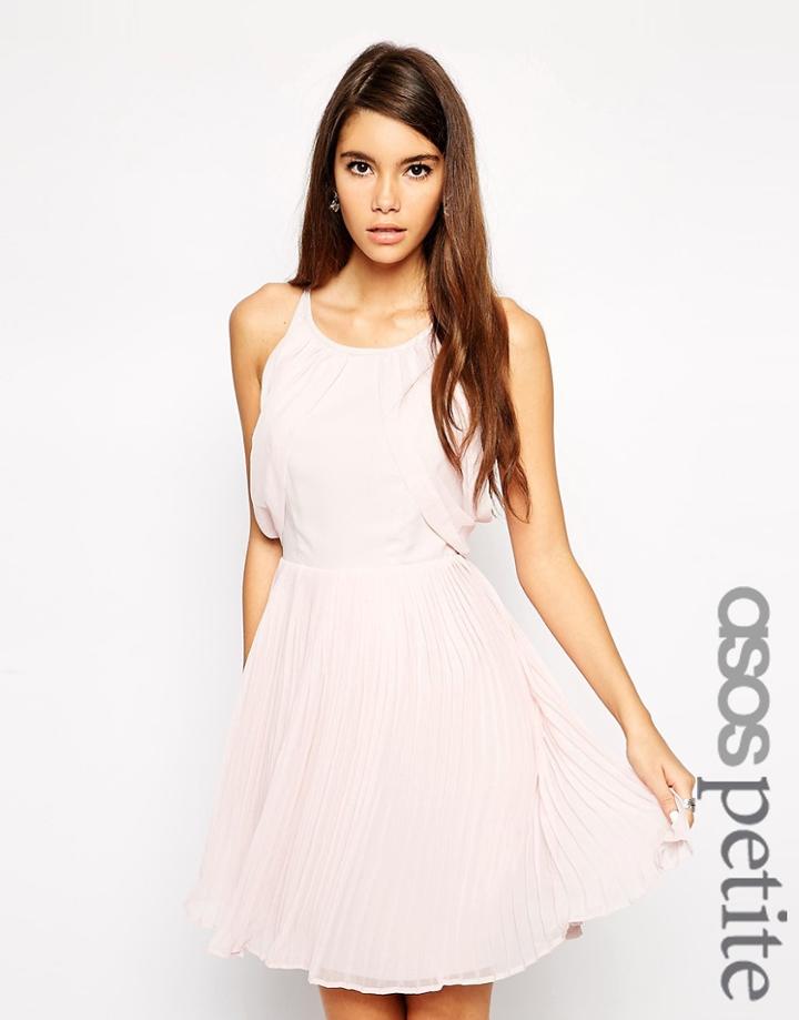 Asos Petite Exclusive Drape Detail Pleated Skirt Dress - Pink