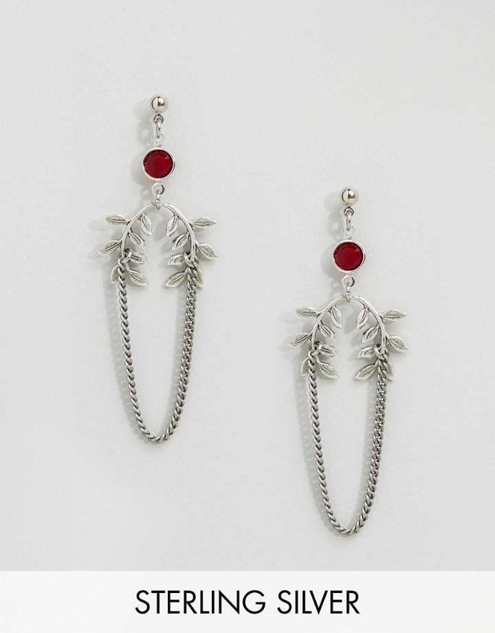 Regal Rose Verity Swaroski Red Crystal Leaf Drop Earrings - Silver