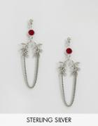 Regal Rose Verity Swaroski Red Crystal Leaf Drop Earrings - Silver