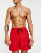 Polo Ralph Lauren Traveler All Over Icon Logo Swim Shorts In Red