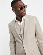 Asos Design Super Skinny Wool Mix Suit Jacket In Beige Tweed-neutral