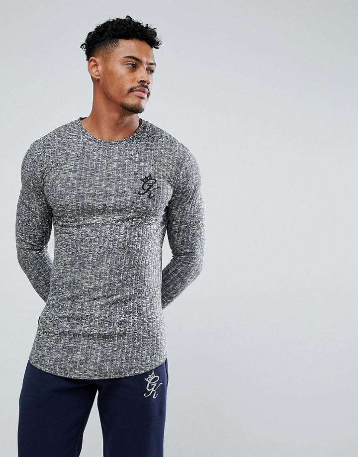 Gym King Muscle Long Sleeve T-shirt In Gray Rib - Gray