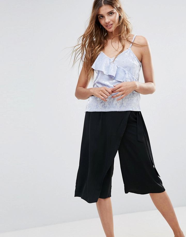 Asos Velvet Cami With Asymmetric Ruffle - Purple