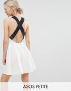 Asos Petite Premium Pinafore Dress With Wide Elastic Straps - Cream