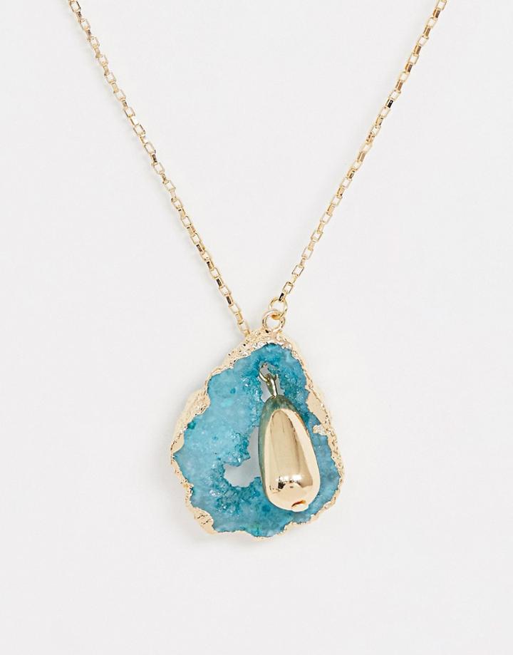 Asos Design Lariat Necklace With Semi-precious Agate Stone In Gold Tone - Gold