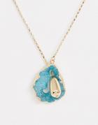 Asos Design Lariat Necklace With Semi-precious Agate Stone In Gold Tone - Gold