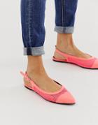 London Rebel Mesh Slingback Ballet Flats In Neon - Pink