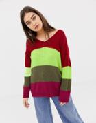 Daisy Street Relaxed Sweater In Contrast Fluffy Knit Stripe - Multi