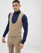 Asos Design Wedding Skinny Suit Vest In Stone Micro Check - Stone