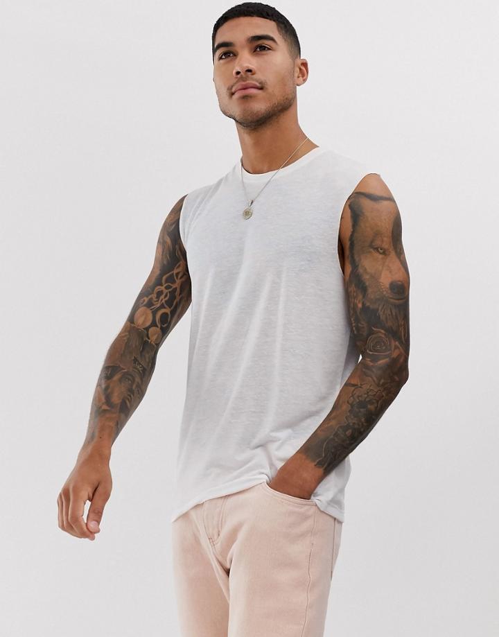 Asos Design Tank Tank In Linen Mix In White - White