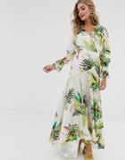 Twisted Wunder Satin Wrap Dress In Botanical Floral-multi