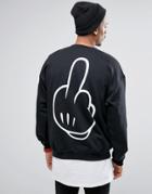 New Love Club Hand Gesture Back Print Sweater - Black