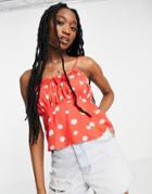 Miss Selfridge Gathered Bust 90s Cami Top In Rose Print