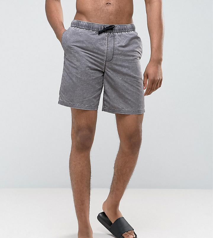Asos Tall Swim Shorts In Greyish Green Acid Wash In Mid Length - Green