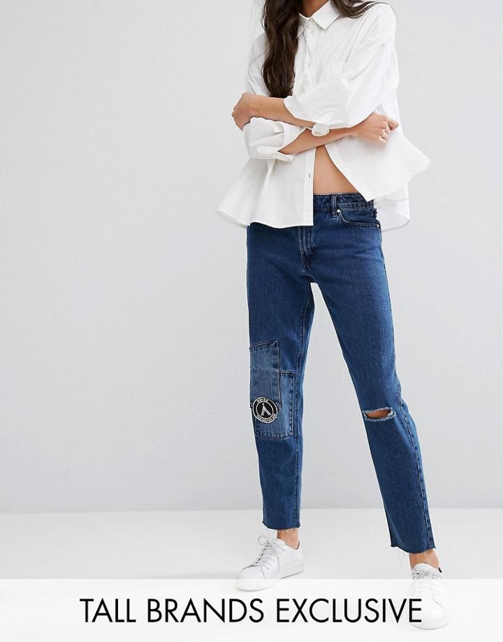 Waven Tall Distressed Aki Denim Boyfriend Jeans With Patchwork Detail