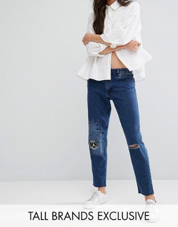 Waven Tall Distressed Aki Denim Boyfriend Jeans With Patchwork Detail