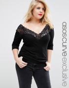 Asos Curve Top With Bardot Off Shoulder Lace - Black