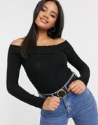 Miss Selfridge Wide Rib Bardot Sweater In Black