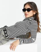 Vero Moda Long Sleeve High Neck Top In Black Stripe