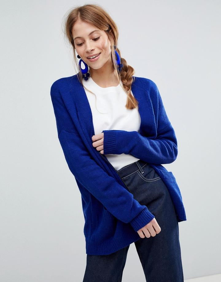 Qed London Zip Front Cardigan - Blue