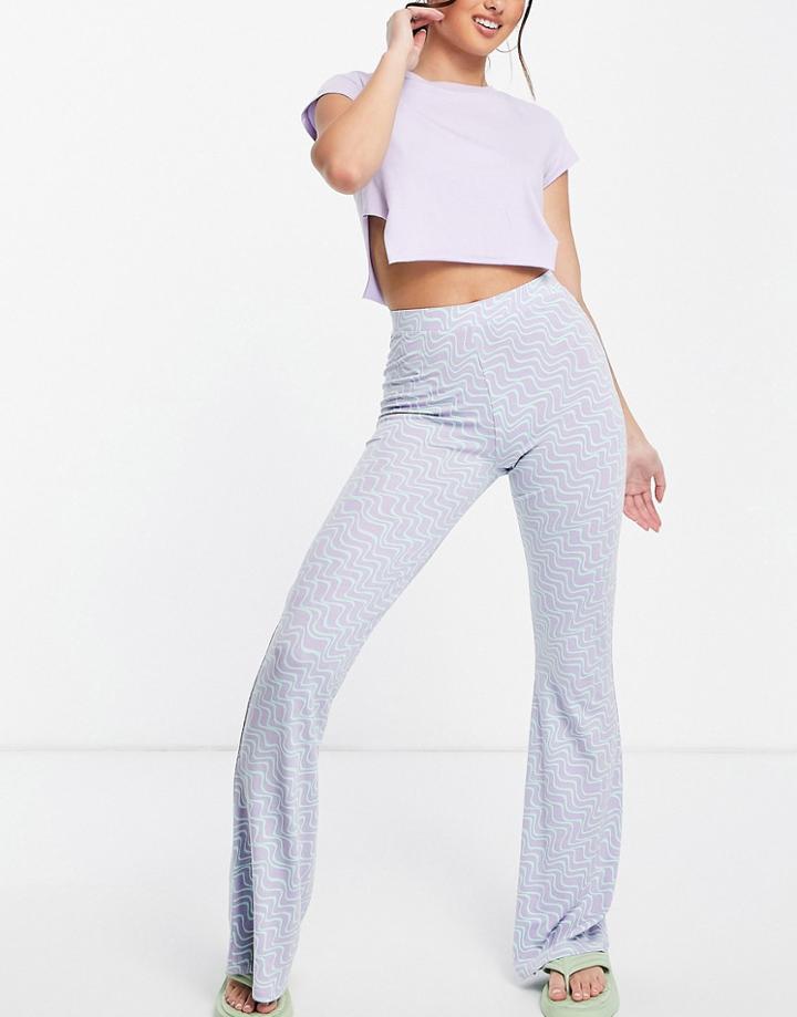 Asos Design Kick Flare Pant In Abstract Squiggle Print-multi