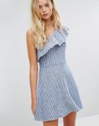 Hollister One-shoulder Linen Dress With Frill Detail - Blue