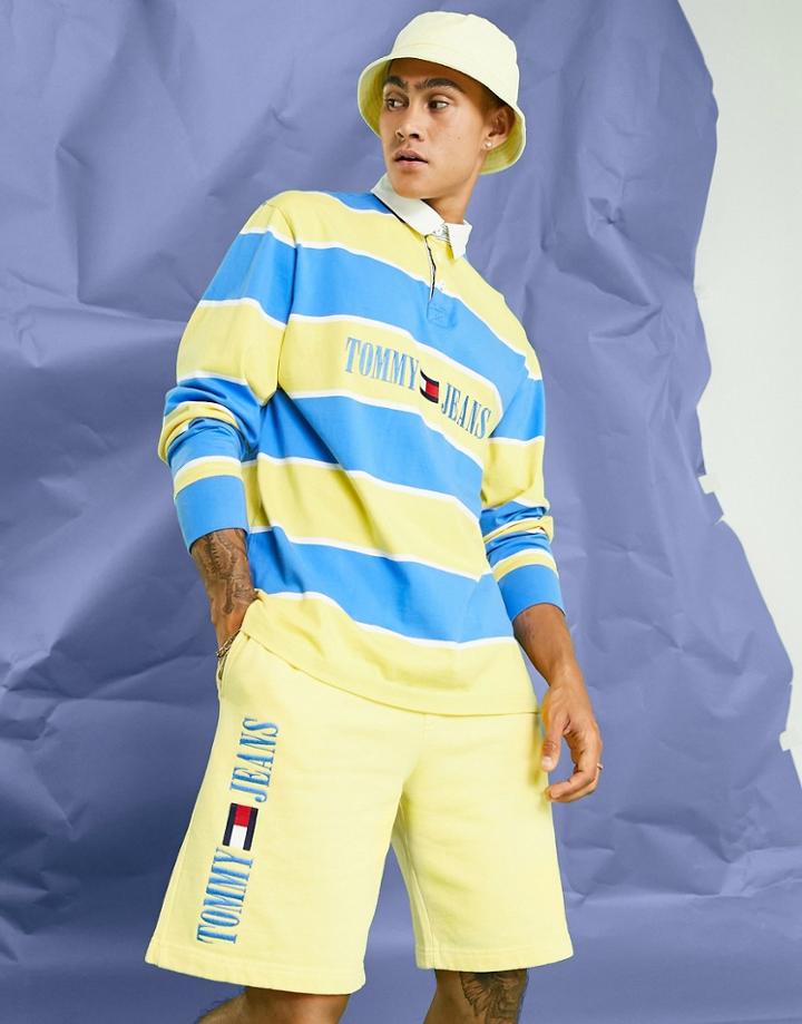 Tommy Jeans Acid Capsule Cotton Stripe Rugby In Yellow/blue-multi