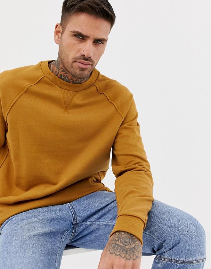 Asos Design Sweatshirt With Raw Edge Seam Detail In Dark Yellow - Yellow