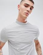 Asos Design Stripe Muscle T-shirt With Turtleneck - White
